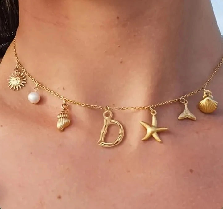 Shell and Starfish Bubble Letter Necklace