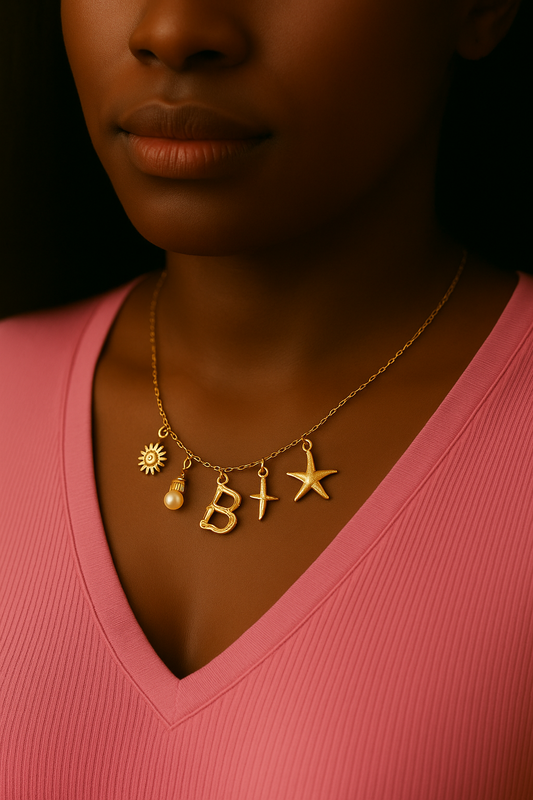 Shell and Starfish Bubble Letter Necklace