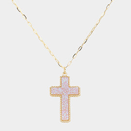 Druzy Dream Drop Cross Necklace