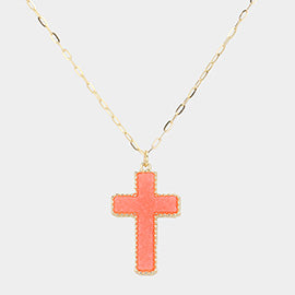 Druzy Dream Drop Cross Necklace
